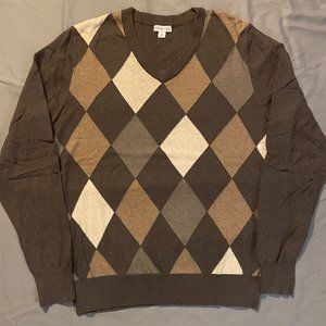 Merona Brown/Tan/Cream Argyle V-Neck Sweater - Medium